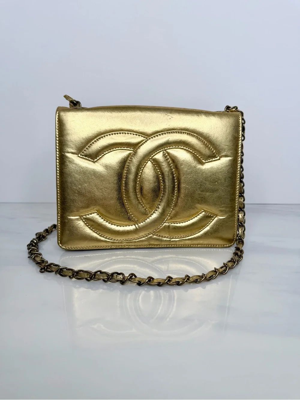 Chanel Vintage Gold Lambskin CC Flap Chain Bag